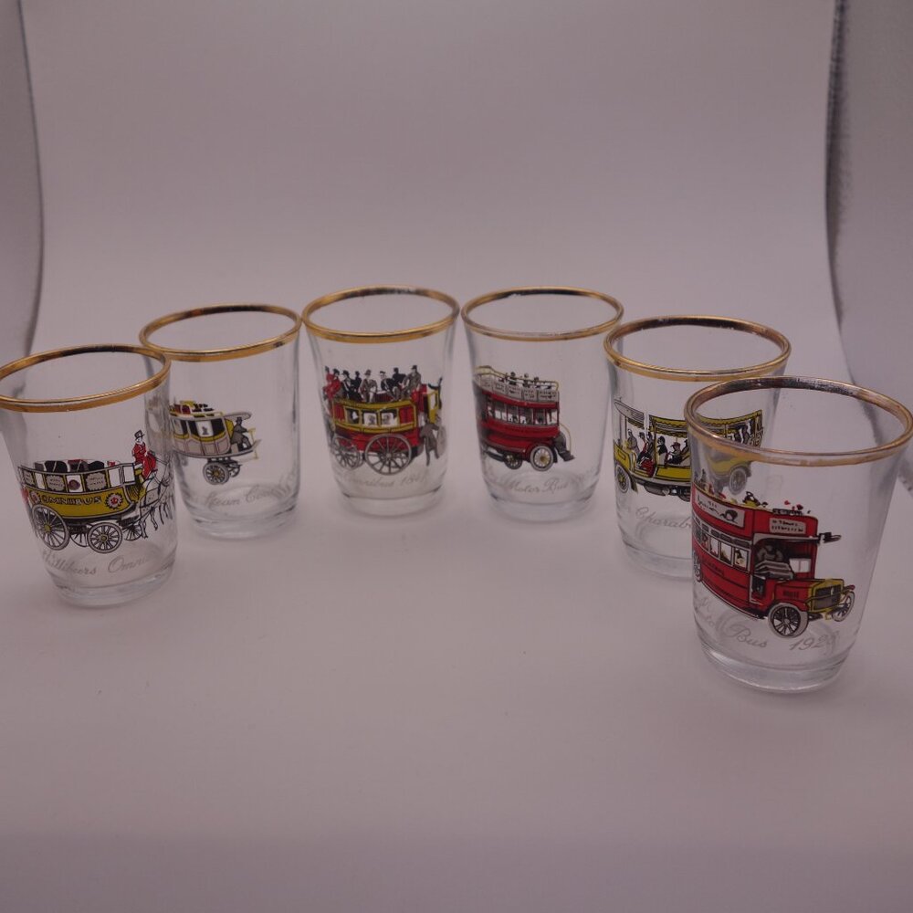 Set of Six Shillibeer Omnibus Hancocks Steam Coach London Omnibus Shot Glasses